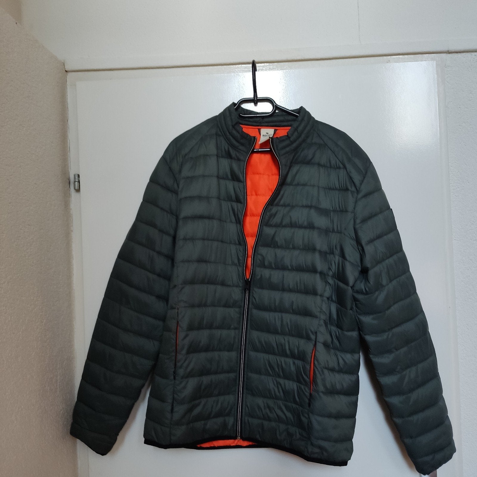 Refill Heren Gewatteerde Jas - XL - Donkergroen/Oranje, Maat 56/58 (XL), Refill, Ophalen of Verzenden, Gedragen