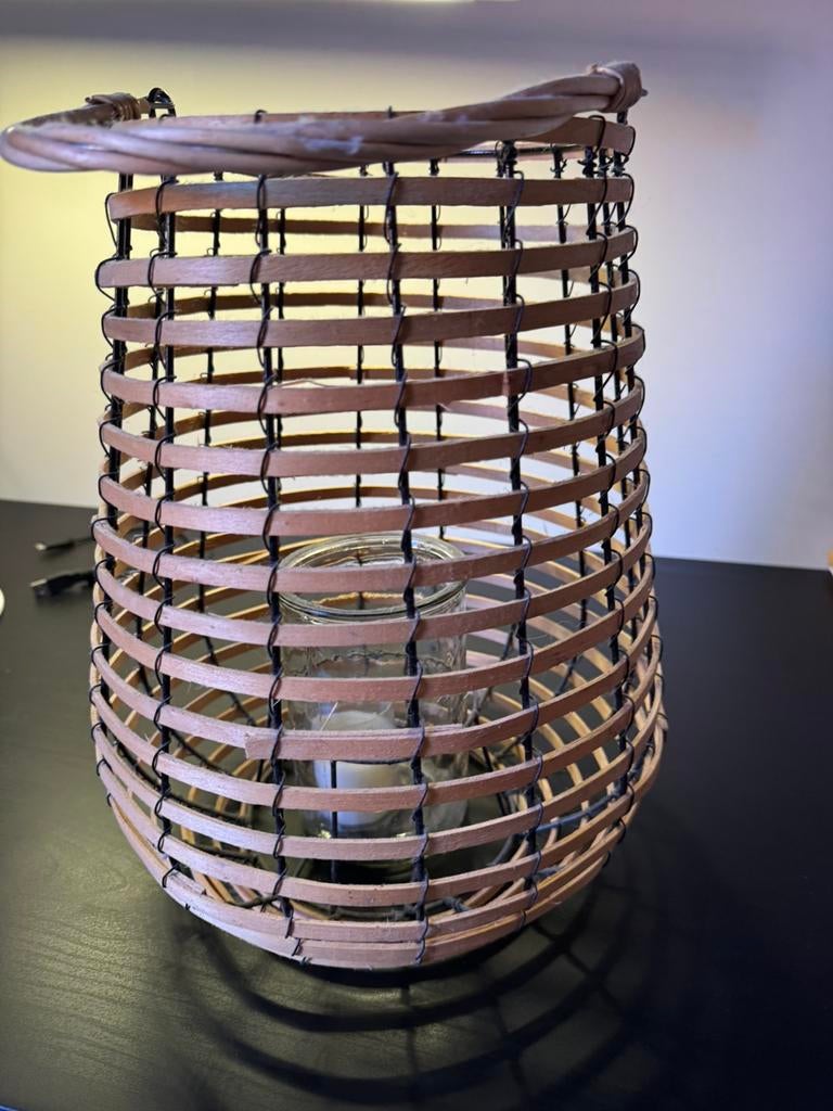 Kaars in glazen pot. Bamboe decoratieve sfeerverlichting, Ophalen, Zo goed als nieuw, Minder dan 50 cm