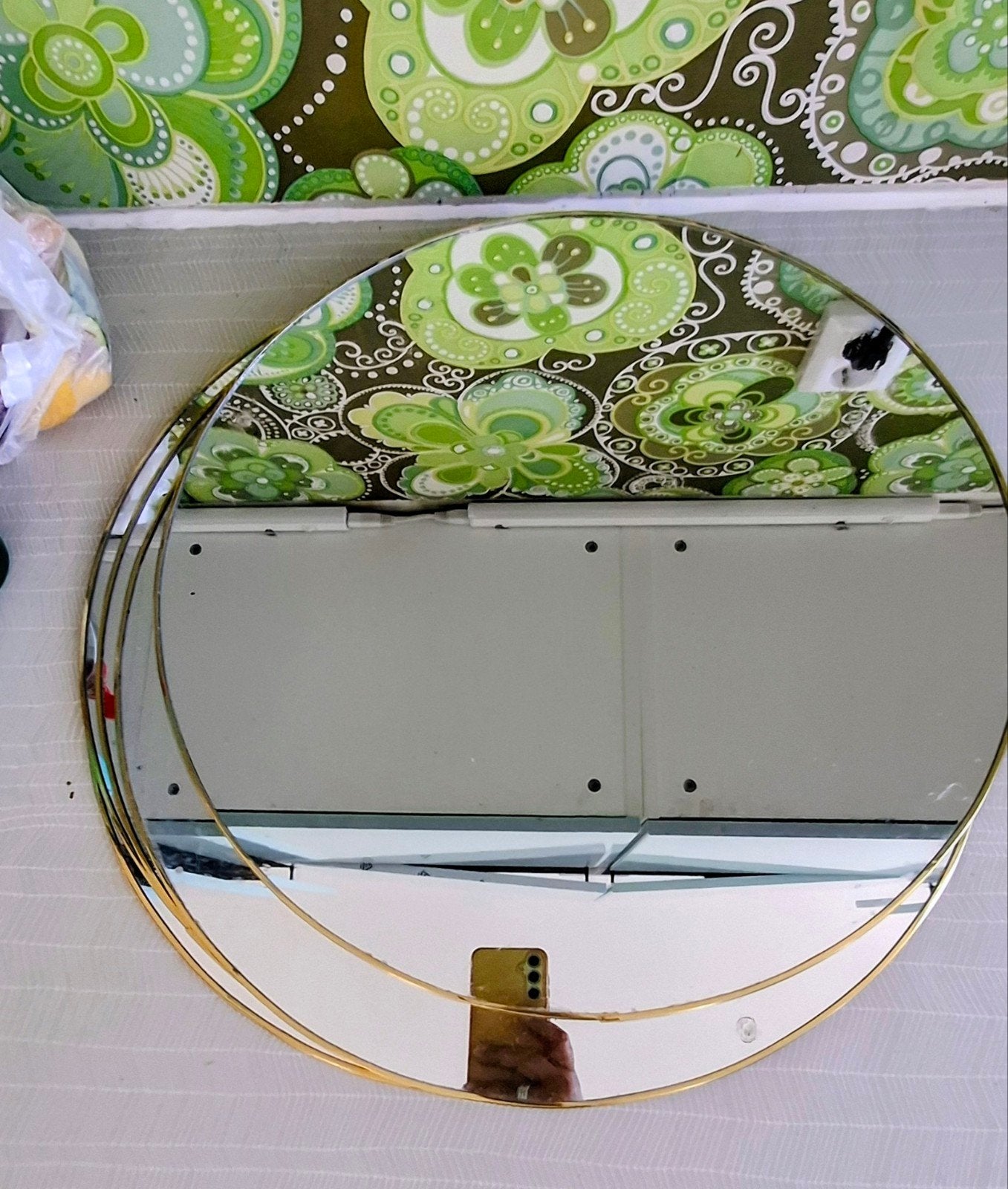 Vintage Gouden Ronde Spiegel - Decoratieve Wandspiegel, Ophalen, Minder dan 50 cm, Gebruikt, Rond