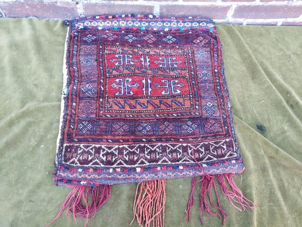 Oosters tapijt,Beloutch kameeltas met franjes, lxb=47x45 cm., Antiek en Kunst, Ophalen of Verzenden