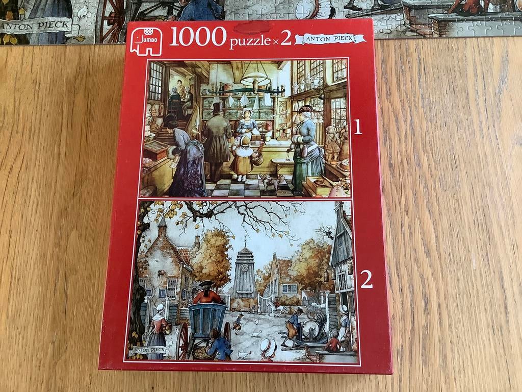 Anton Pieck legpuzzel. De Bakkerij, Het Dorpsplein. 2x1000, Ophalen of Verzenden, 500 t/m 1500 stukjes, Zo goed als nieuw