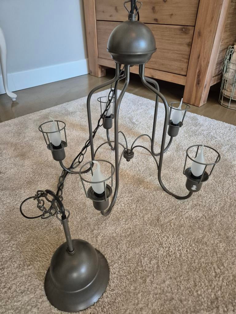 Moderne metalen kroonluchter met 5 lampen, Ophalen, Gebruikt, Metaal, Klassiek, Landelijk, Vintage
