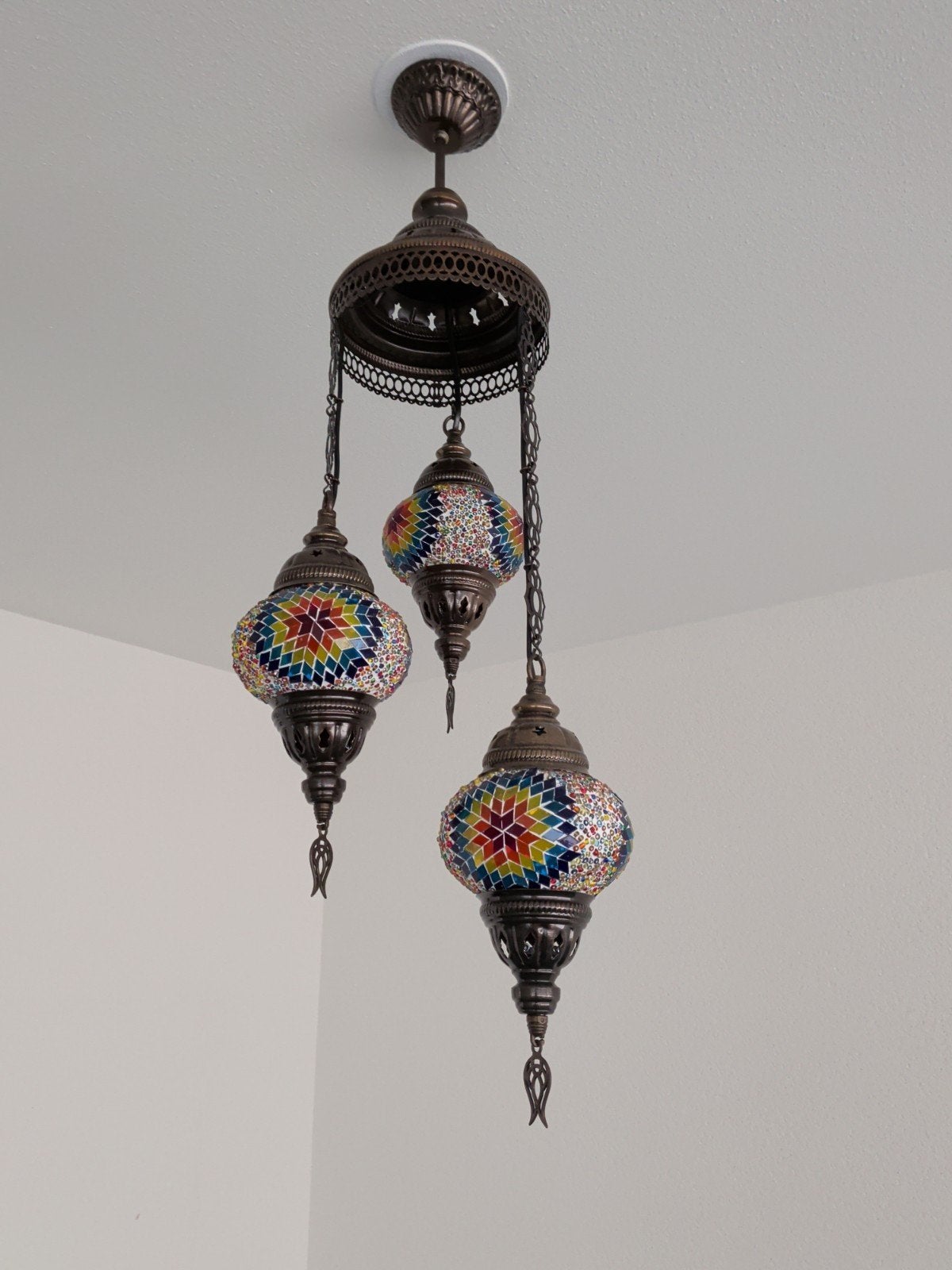 Turkse Mozaïek Hanglamp - 3 Bollen, Turks, Oosters, Mozaïek, E14 (klein), Ophalen of Verzenden, Zo goed als nieuw