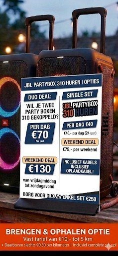 1 a 2 JBL Partybox(en)  310 Huren - Per Dag of Weekend Deal, Audio, Tv en Foto, Luidsprekers, Ophalen, JBL, Zo goed als nieuw