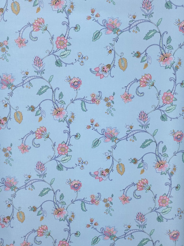 5746 Vintage bloemenbehang lichtblauw roze groen swiet, Huis en Inrichting, Stoffering | Behang, Ophalen of Verzenden, Roze