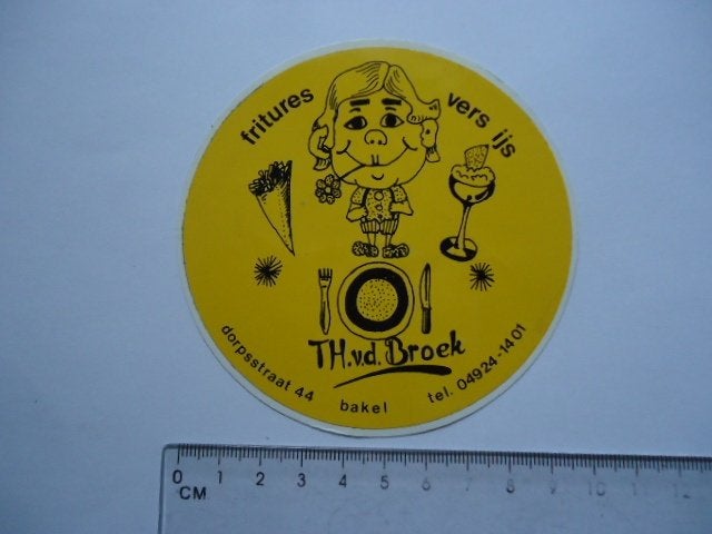 sticker oud BAKEL Th vd BROEK ijs frituur patat frites strip, Verzenden, Zo goed als nieuw, Bedrijf of Vereniging