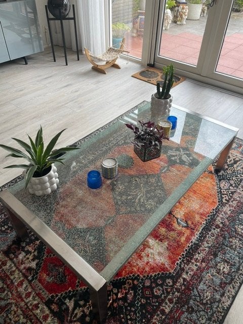 salontafel  gebroken glas, Ophalen, Minder dan 50 cm, 100 tot 150 cm, Zo goed als nieuw