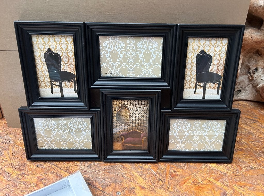 Set 3 nieuwe fotolijsten voor elk 6 foto's, Kunststof, Nieuw, Zwart, Collagelijst