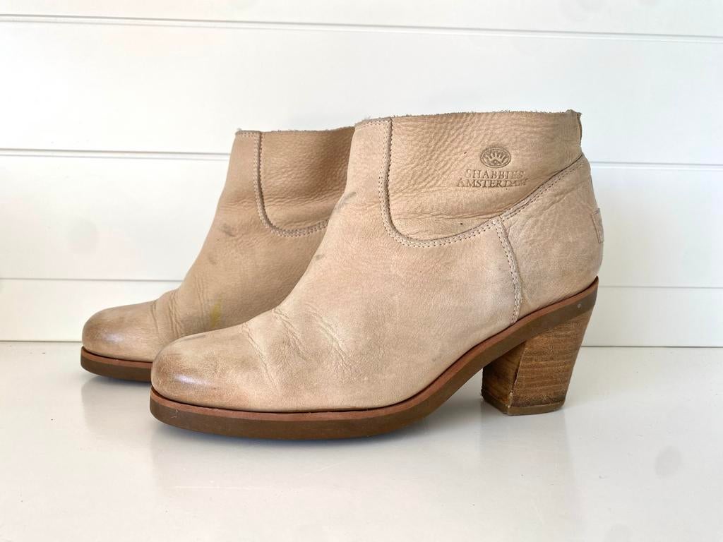 Shabbies Amsterdam Leren Enkellaarsjes - Maat 37, Ophalen of Verzenden, Gedragen, Beige, Lage of Enkellaarzen