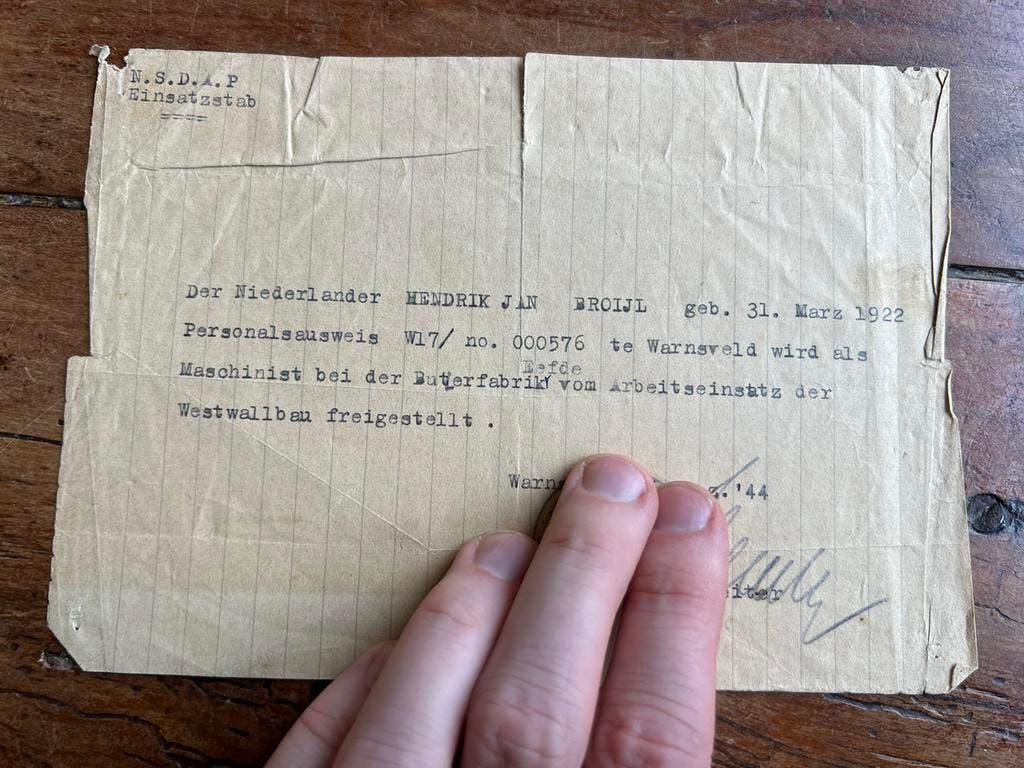 WO2 Duits Nederlands bezetting Warnsveld Ausweis dec 1944, Verzamelen, Ophalen of Verzenden, Duitsland