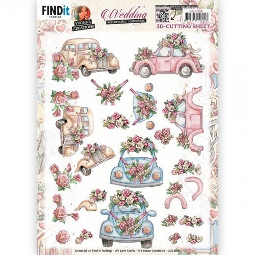 Yvonne Creations CD11958 Wedding Time Cars 3D knipvel A4, ., Nieuw, Ophalen of Verzenden, Overige thema's