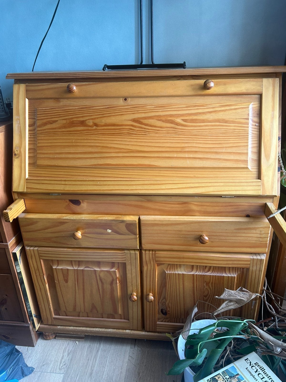 Secretaire, grenen look, HxBxD 112x94x40, Ophalen, Gebruikt