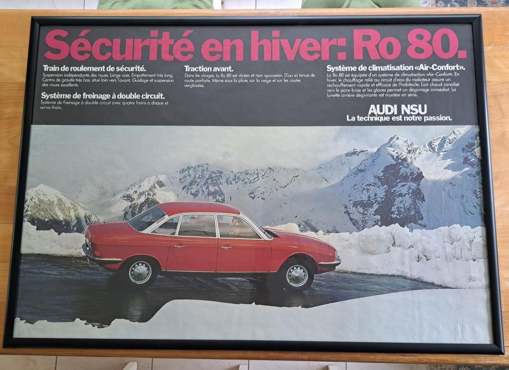 NSU Ro80 - repro affiche A0 - uitgave eind 1969 120x85cm, Verzamelen, Deurposter of groter, Rechthoekig Liggend, Nieuw, Ophalen of Verzenden