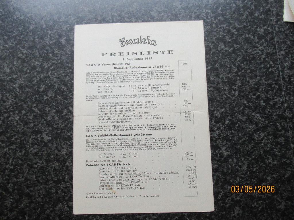 CATALOGUS/ PRIJSLIJST- EXACTA CAMERA`S-1955, Ophalen of Verzenden, Gelezen, Catalogus