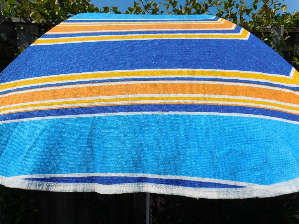 Vintage parasol, gestreept in blauw, oranje, geel en wit, ds, Ophalen, Overige typen