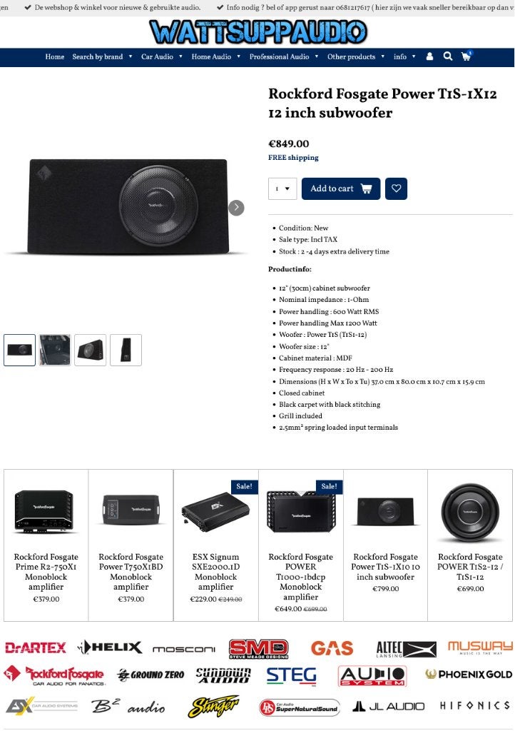 Rockford Fosgate Power T1S-1X12 12 inch subwoofer, Auto diversen, Audio Design, Nieuw, Am Breilingsweg 3, 76709 Kronau, Duitsland