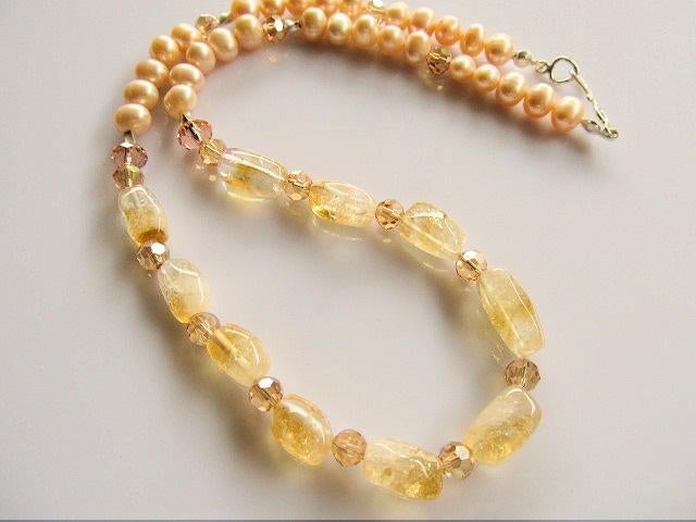 Ketting Citrus Lady citrien nuggets-glas facet-parels zilver, Ophalen, Met edelsteen, Geel, Nieuw