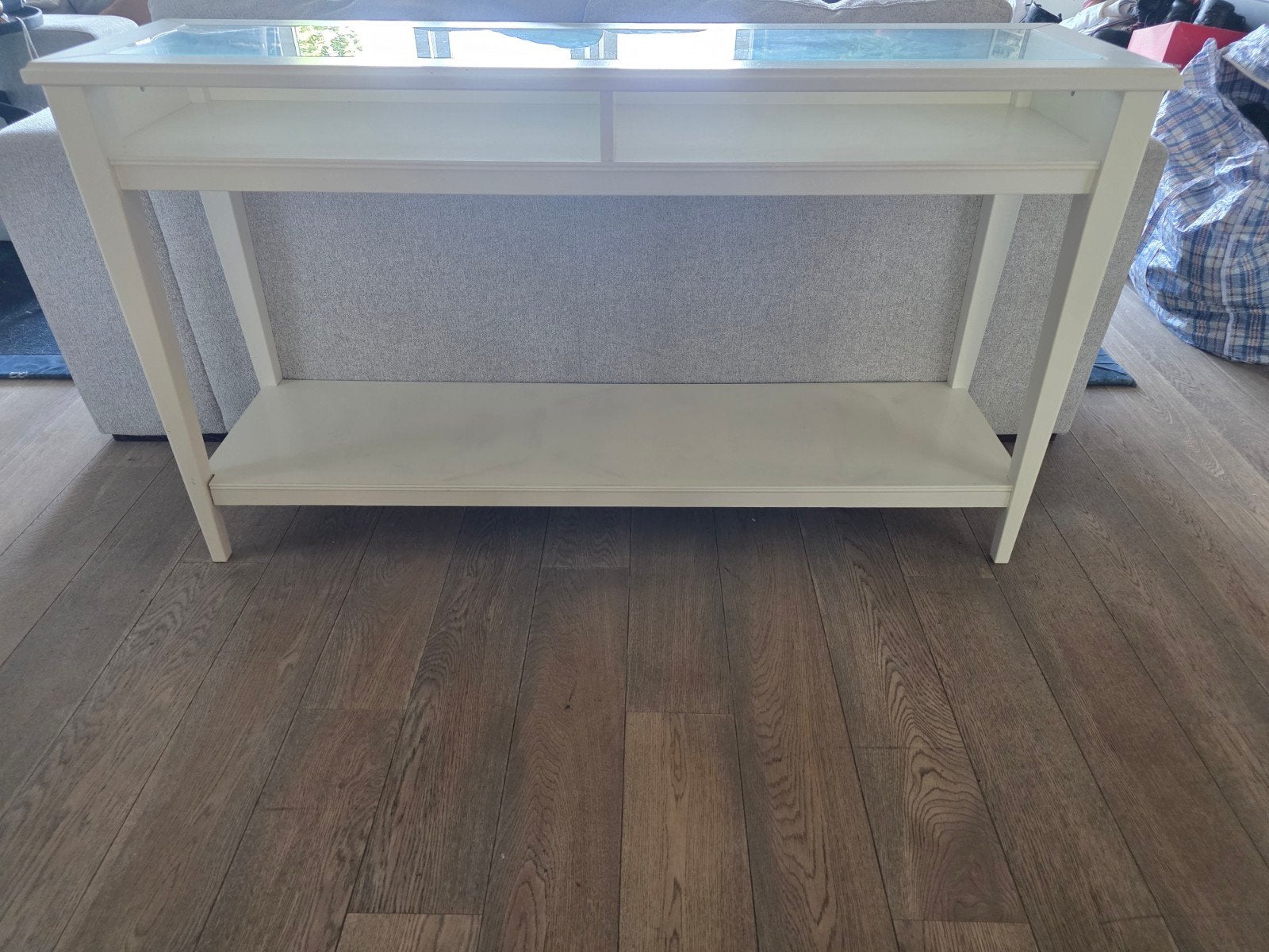 IKEA Liatorp sidetable wit met glazen blad, Ophalen, Gebruikt, 100 tot 150 cm, Glas