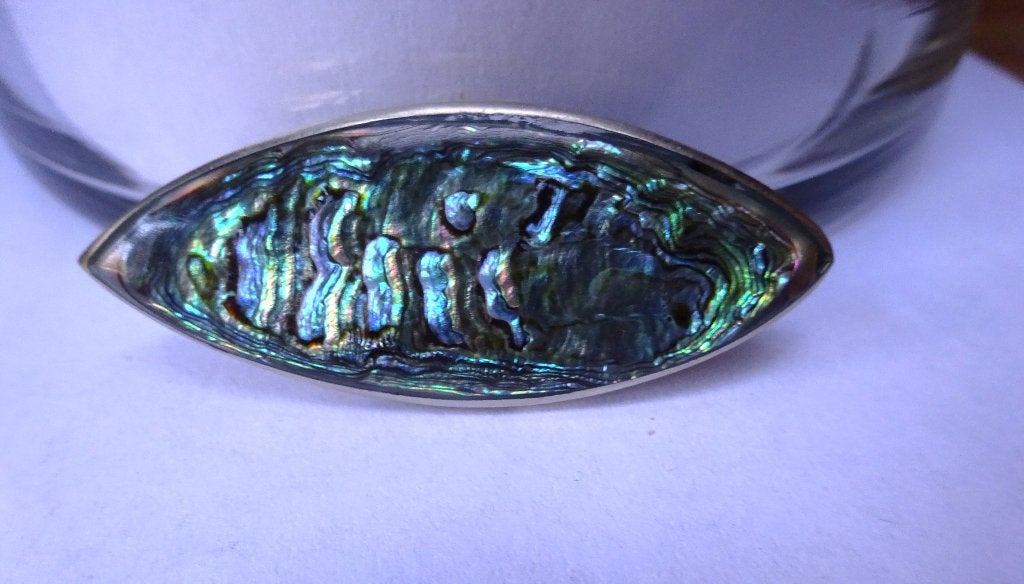 Alpaca elips vormig broche Abalone-inleg, Overige materialen, 4 tot 7 cm, Gebruikt, Verzenden