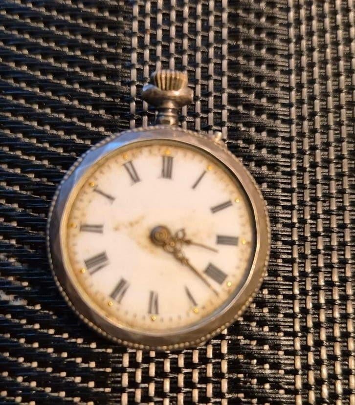Zilveren zakhorloge - glasplaat mist, Antiek en Kunst, Ophalen of Verzenden