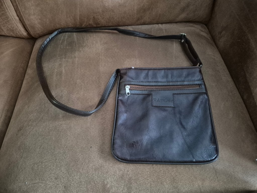 Platte leren crossbdy tas van Radley, Ophalen of Verzenden, Zo goed als nieuw, Bruin, Handtas