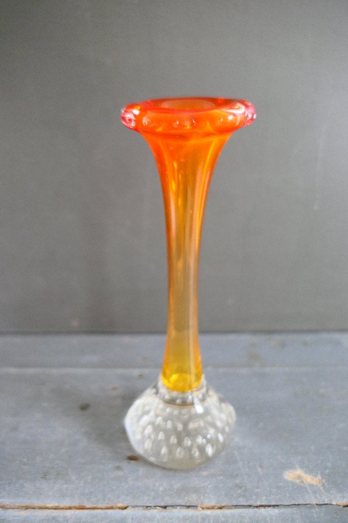Vintage Aseda Glasbruk oranje glazen vaas aparte vorm, Verzenden