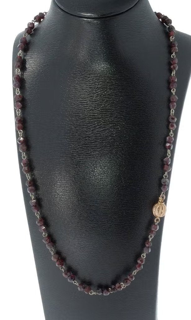 Granaat antieke ketting 14k gouden bol slot dames vintage, Ophalen of Verzenden, Zilver, Ring, Met edelsteen