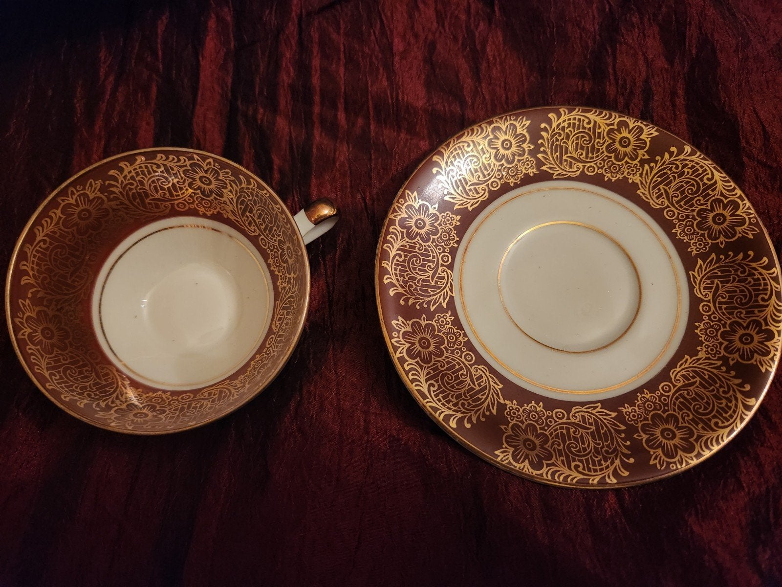 Vintage Kaiser / Alboth & Kaiser kop en schotel – rood/goud, Ophalen of Verzenden