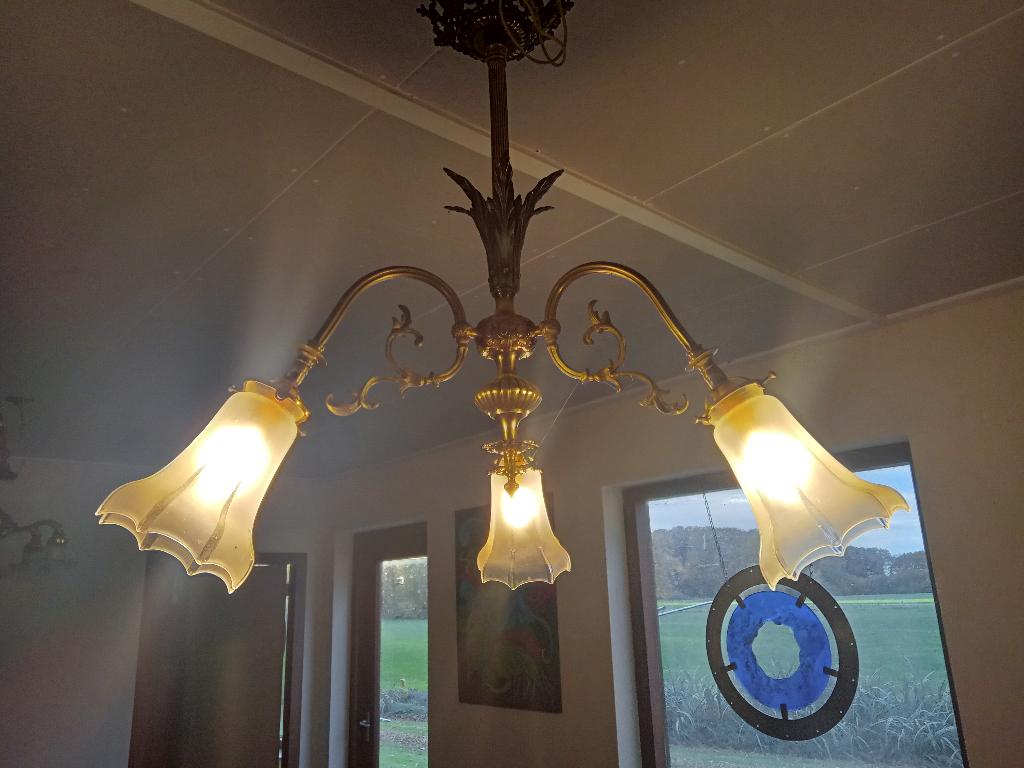 Antieke kroonluchter / hanglamp, Huis en Inrichting, Ophalen, Gebruikt, Metaal