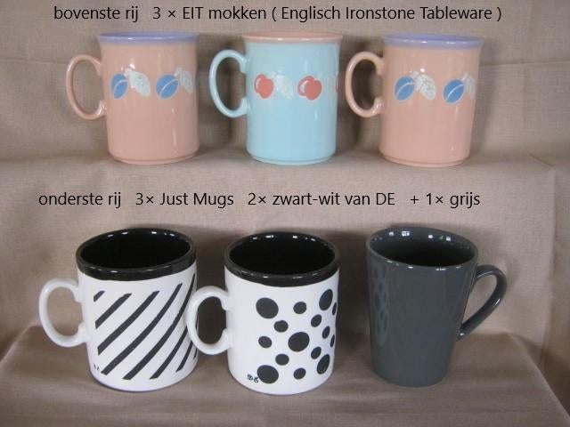 mokken, EIT + Just Mugs, Engeland, 2 zwart-wit Douwe Egberts, Ophalen of Verzenden, Zo goed als nieuw, Overige stijlen, Kop(pen) en/of Schotel(s)