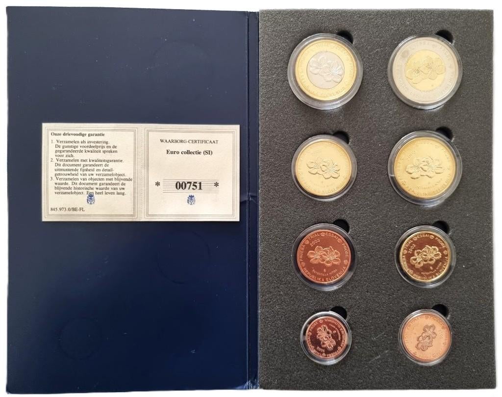 Slovenië: ontwerp 8 euromunten 2003 (Trial Essai Probe), Postzegels en Munten, Ophalen of Verzenden, Slovenië, 5 euro, Setje