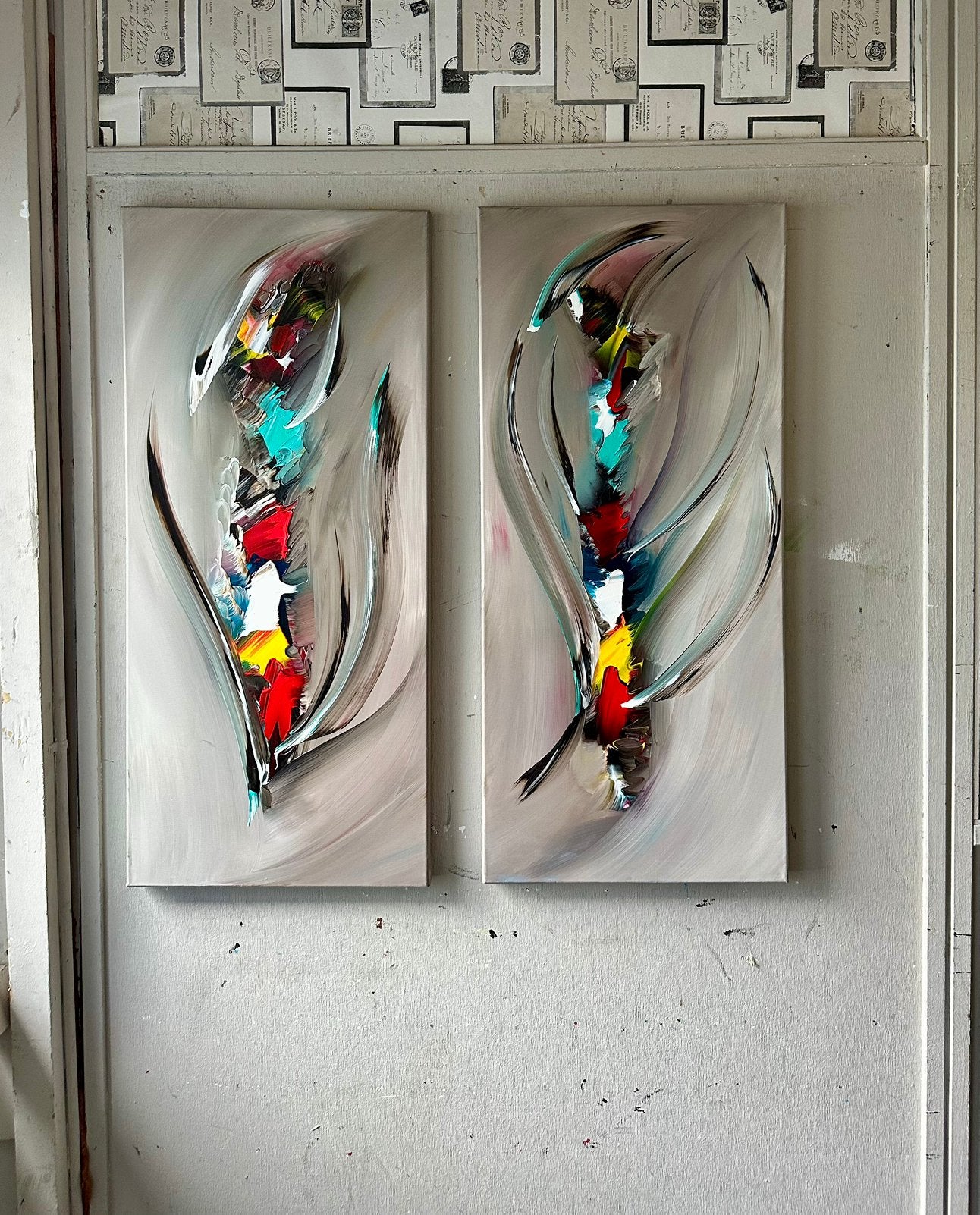 Gena G.- Twee Luik- Handgeschilderd- Uniek, Antiek en Kunst, Kunst | Schilderijen | Abstract, Ophalen of Verzenden
