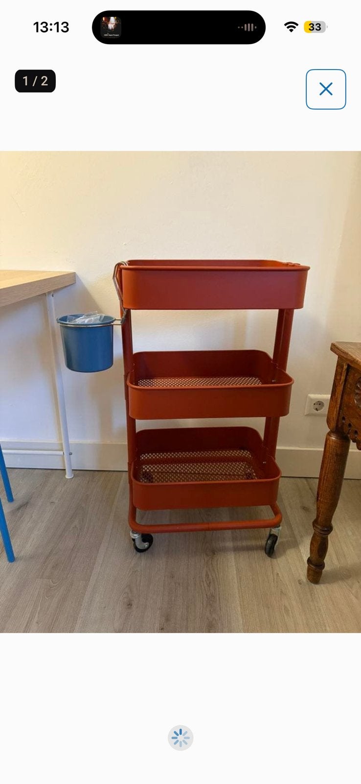Rode Raskog roltafel IKEA (grote versie), Ophalen, Zo goed als nieuw