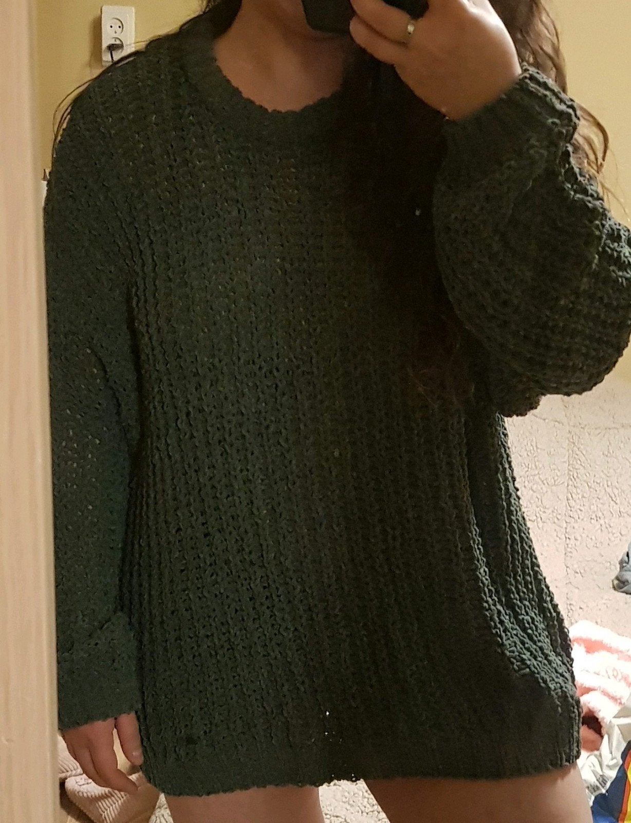 Donkergroene gebreide oversized trui dames s m l 36 38 40, Maat 38/40 (M), Pull&Bear, Ophalen of Verzenden, Zo goed als nieuw