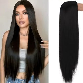 Synthetische pruik lang stijl zwart haar (70cm lang)