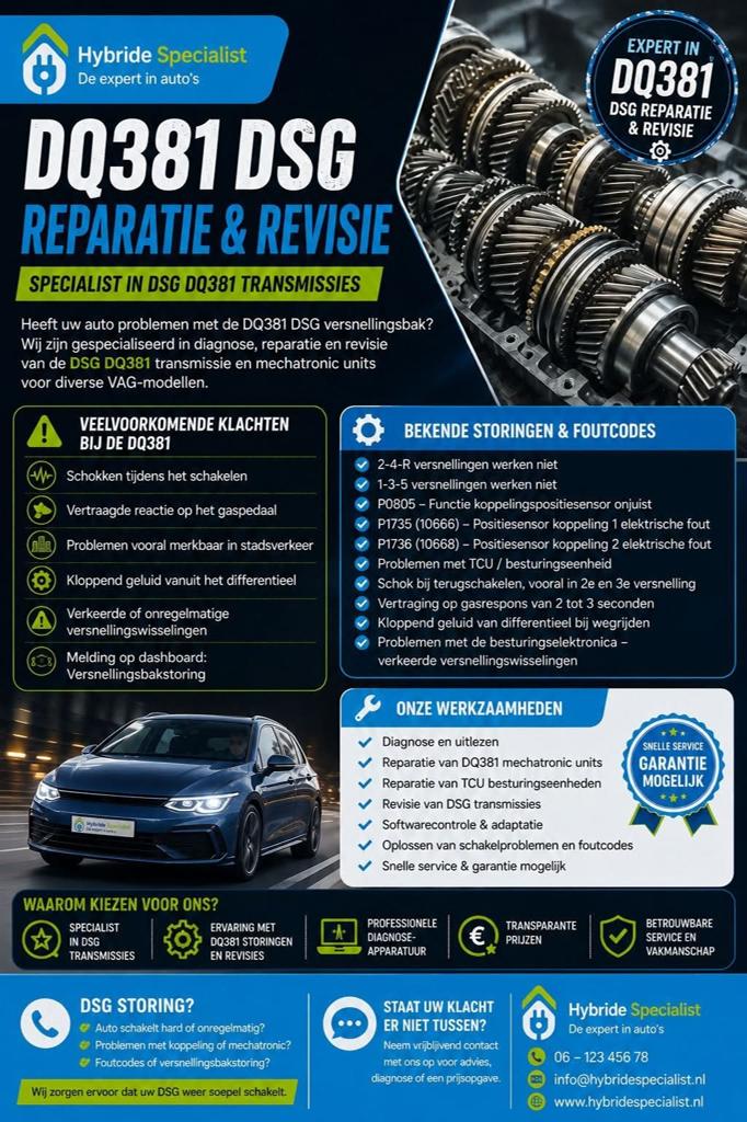 DQ381 Versnellingsbak en mechatronic reparatie + revisie, Ophalen of Verzenden