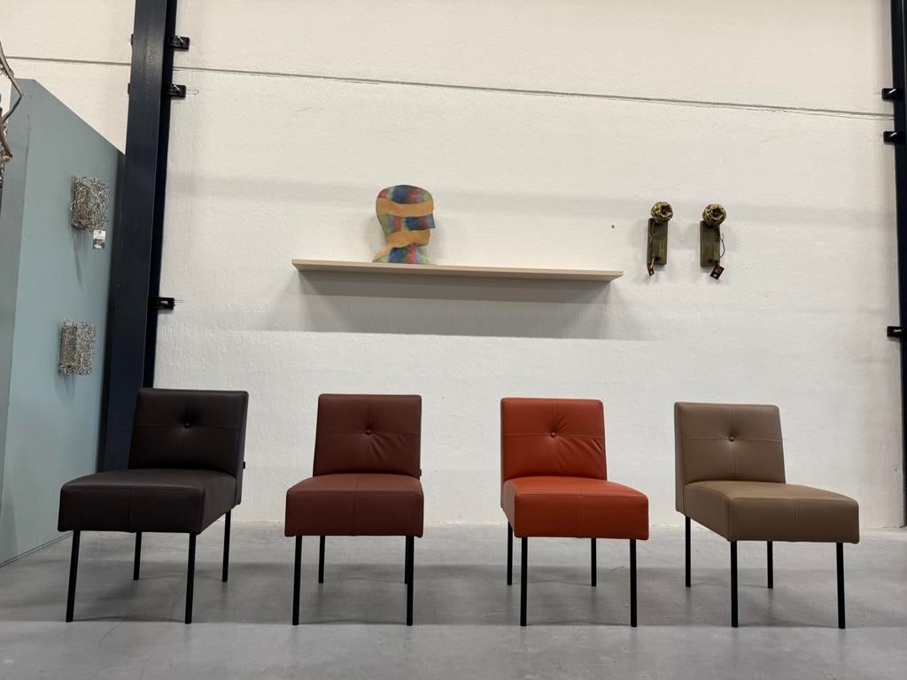 4 Nieuw Gelderland 7714 Knopenstoel Leer Design stoel, Huis en Inrichting, Stoelen, Bruin, Nieuw, Leer, Vier