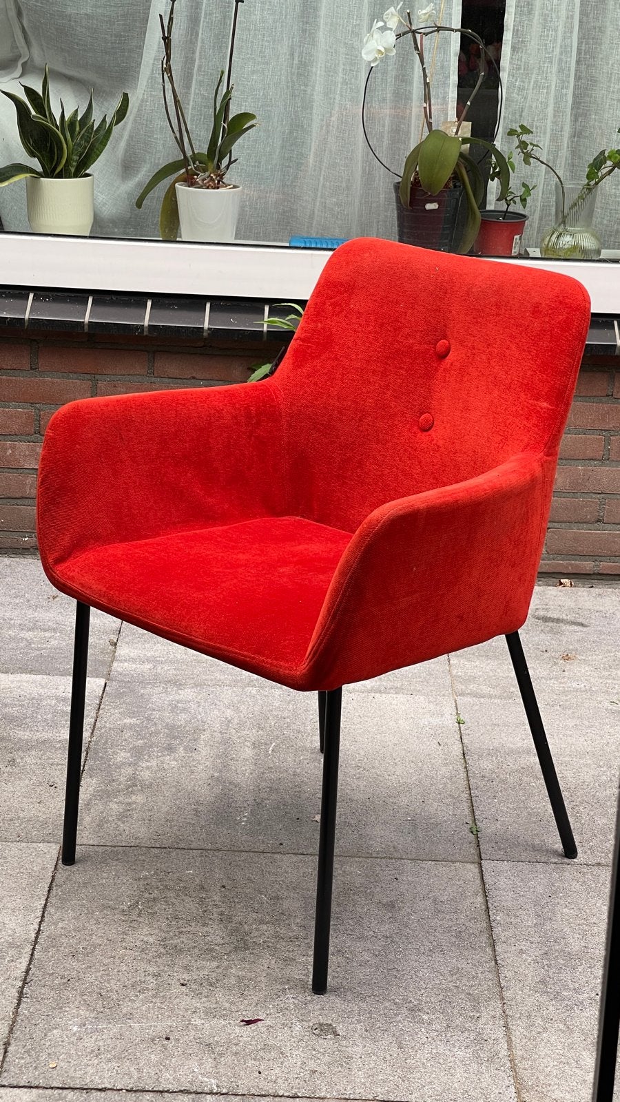 O form stoelen - Oranje-Rood - Gebruikt 4 stuks, Ophalen, Gebruikt, Vier, Stof