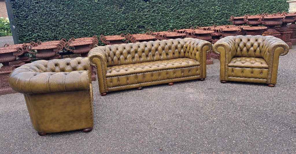 z.g.a.n Chesterfield bankstel met vaste kussens een top set, Ophalen, Gebruikt, Tweepersoons, 75 tot 100 cm