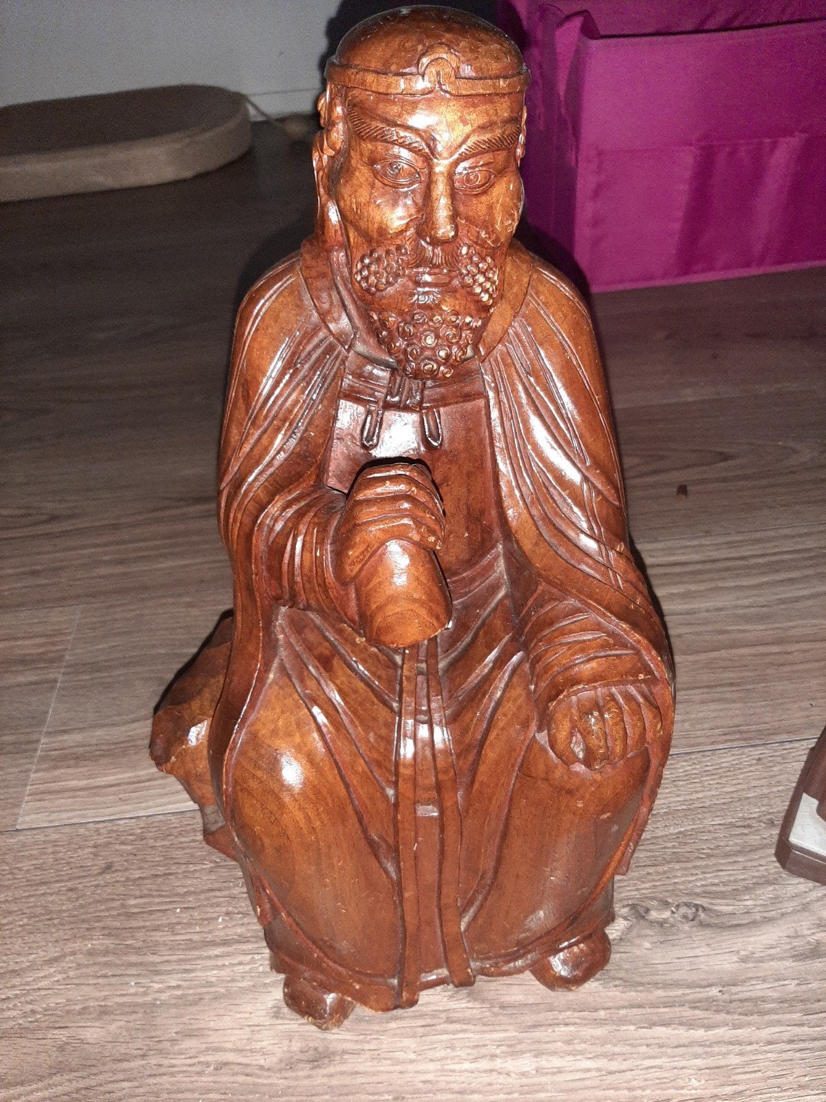 Houten Beeld van Zittende Man met Baard, Ophalen of Verzenden, Handgemaakt, 20 - 50 cm, Beeld