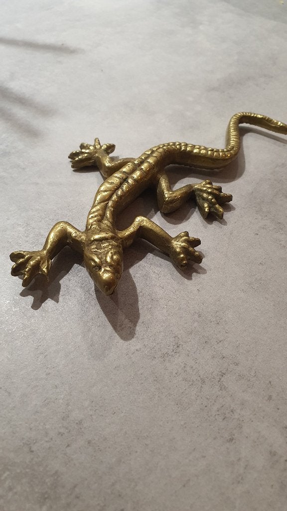 Vintage messing hagedis 16 cm – gekko salamander beeldje, Antiek en Kunst, Ophalen of Verzenden