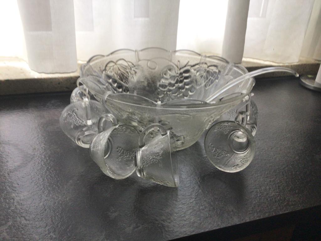 Vintage bowlset met 10 glazen en opscheplepel, Antiek en Kunst, Ophalen