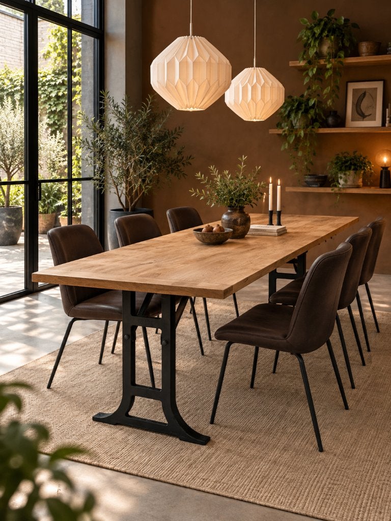 Strakke industriële eikenhouten tafel, Industrieel, vintage, Vijf personen of meer, Eikenhout, Rechthoekig