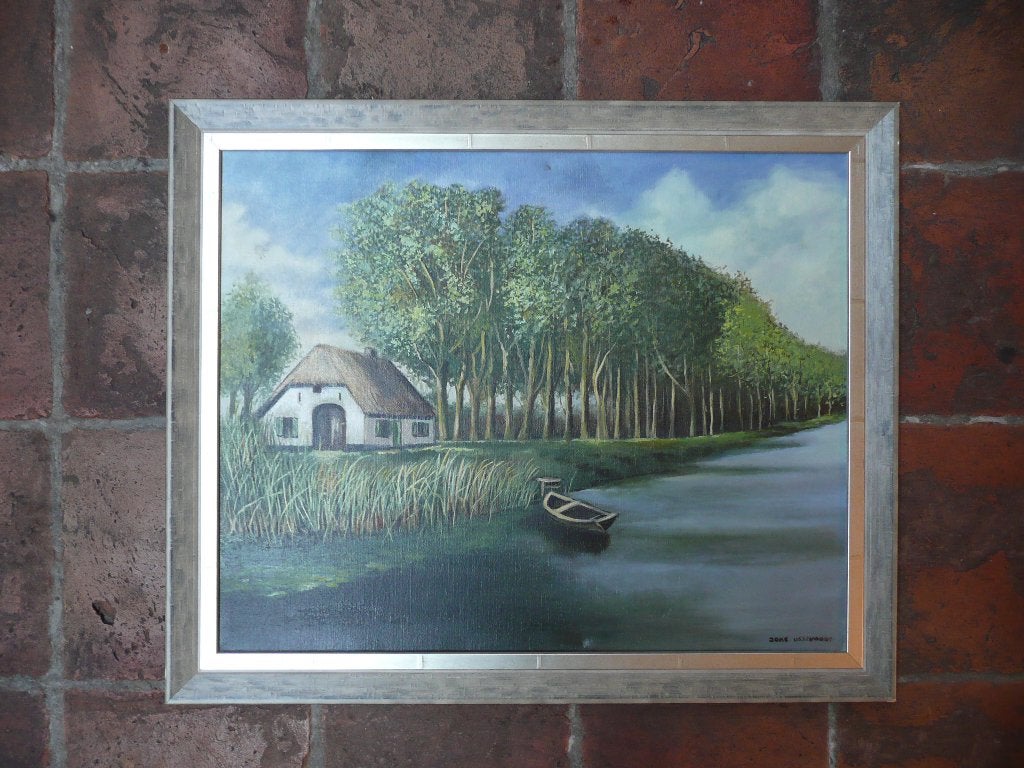 schilderij Joke Ossevoort (Bouwmeester) Apeldoorns kanaal, Ophalen, Klassiek, Landschap, Doek