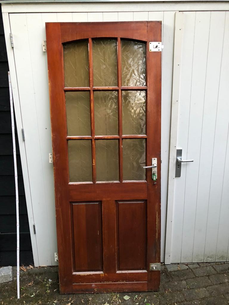 Hardhouten deur met slot en knip, Ophalen, Gebruikt, 80 tot 100 cm, Buitendeur