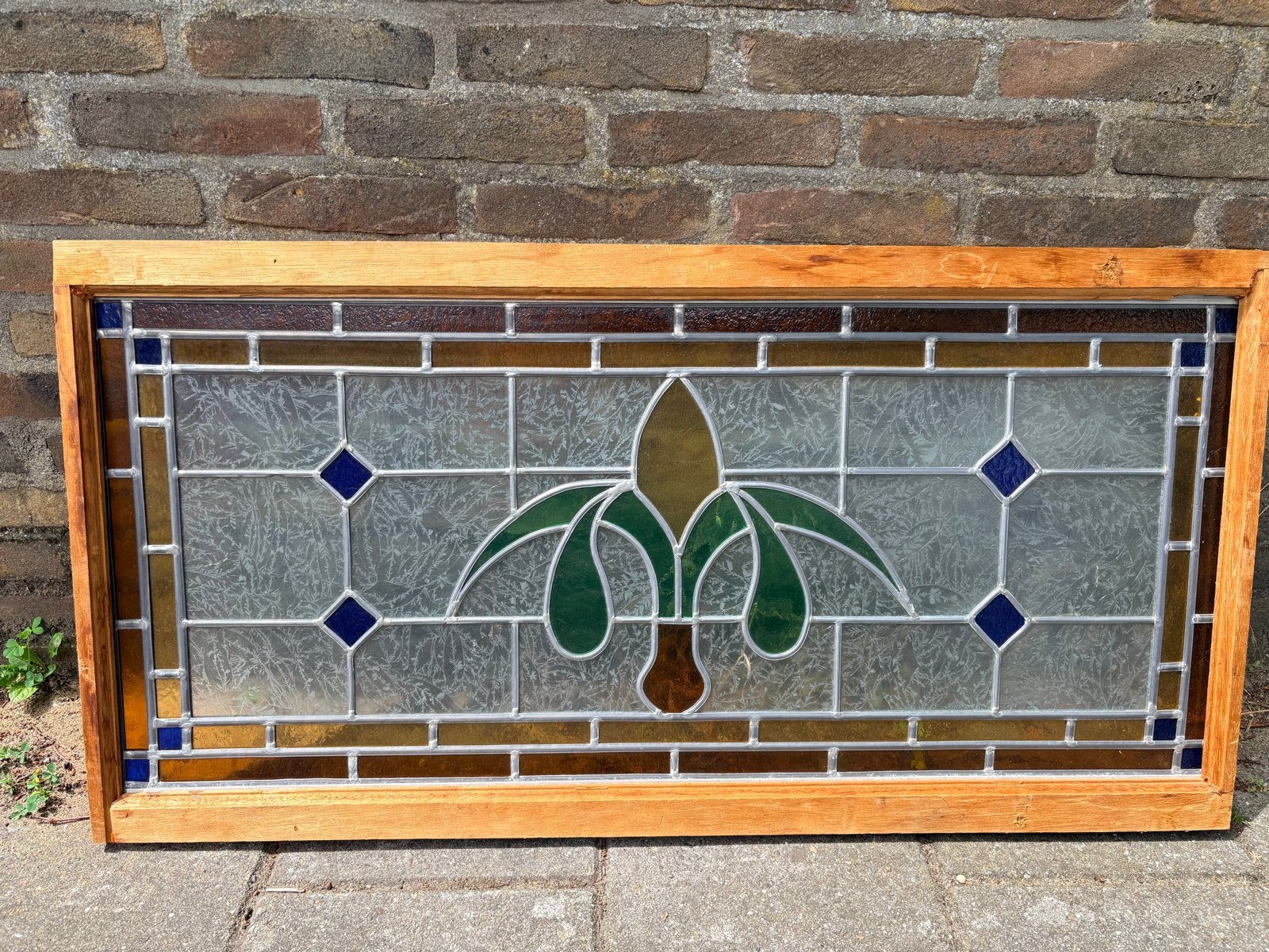 Glas-in-lood bovenlicht Art Nouveau / Amsterdamse School, Doe-het-zelf en Verbouw, Glas en Ramen, Ophalen, 80 tot 120 cm, Minder dan 80 cm