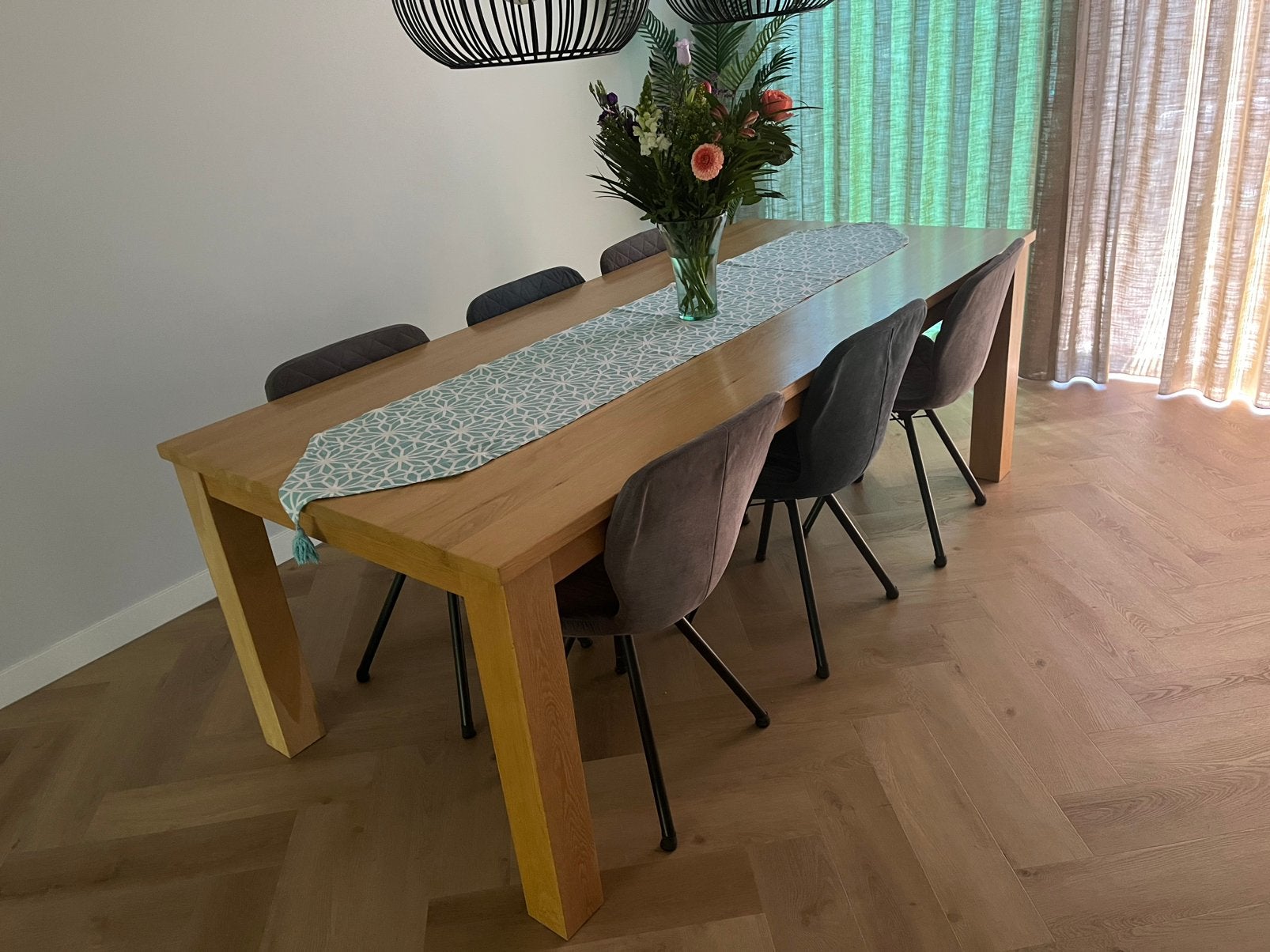 Eikenhouten eettafel 220m, Huis en Inrichting, Ophalen, Gebruikt, Eikenhout, 200 cm of meer