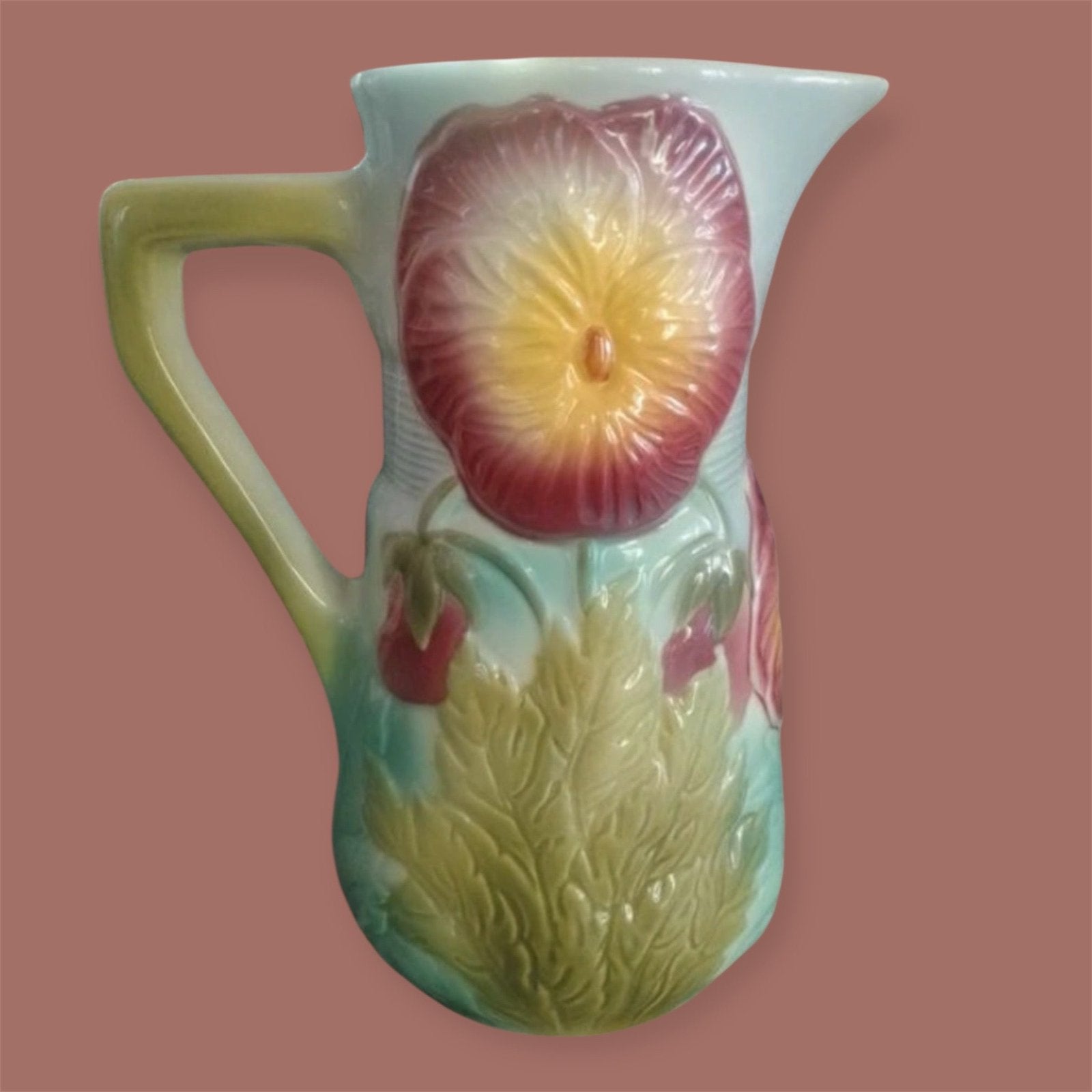 Saint Clement France faience barbotine vrolijke floral karaf, Ophalen of Verzenden