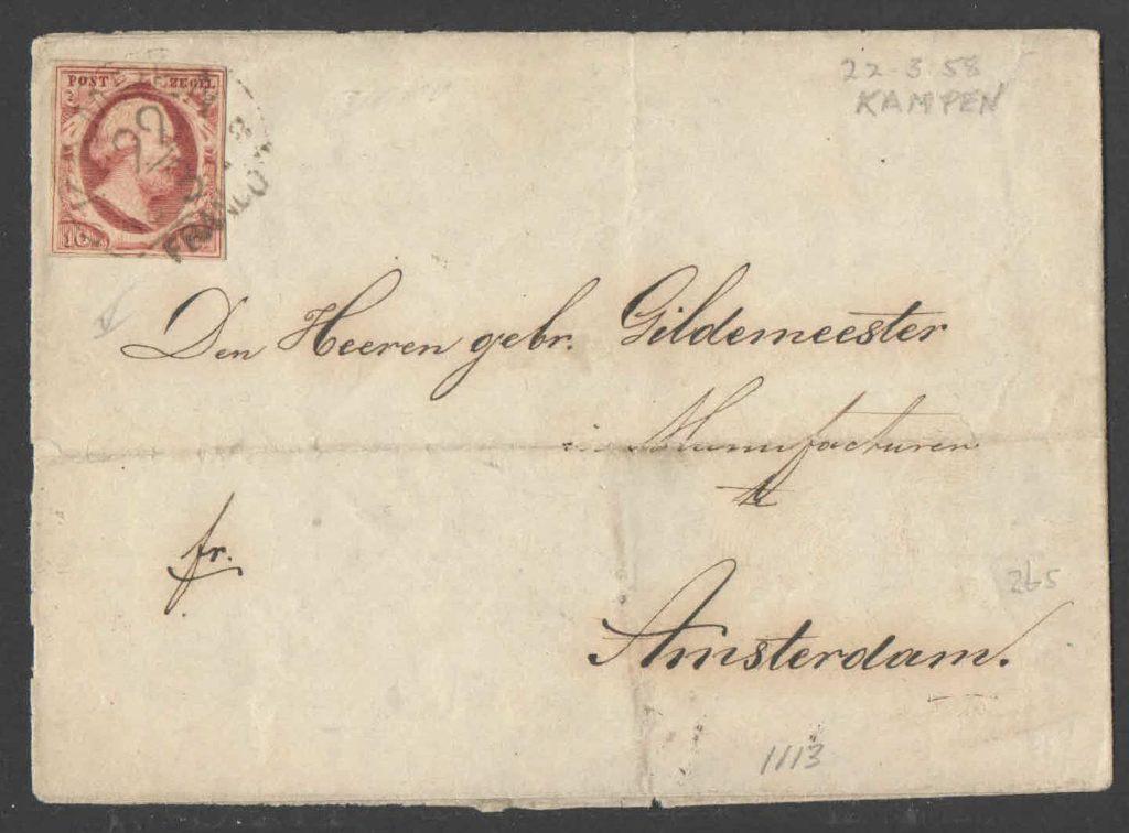 Nr 2 op Brief van Kampen naar Amsterdam, Postzegels en Munten, Brieven en Enveloppen | Nederland, Ophalen of Verzenden, Brief