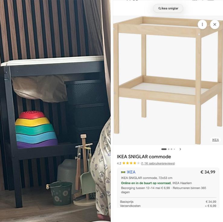 Ikea Sniglar Commode Zwartgespoten met Verschoonkussen, Gebruikt, Minder dan 75 cm, 50 tot 70 cm, Commode